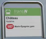 (203'630) - transN-Haltestellenschild - Hauterive, Ch�teau - am 13. April 2019