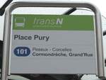 (164'784) - transN-Haltestellenschild - Neuch�tel, Place Pury - am 15.