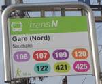 (223'996) - transN-Haltestellenschild - Neuch�tel, Gare (Nord) - am 7.