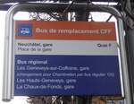 (257'593) - SBB CFF FFS-Haltestellenschild - Neuch�tel, gare Place de la gare - am 11.
