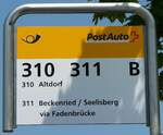 (250'874) - PostAuto-Haltestellenschild - Stans, Bahnhof - am 1.