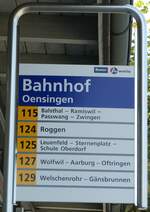 (255'664) - A-welle/PostAuto-Haltestellenschild - Oensingen, Bahnhof - am 28.