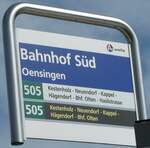 (255'665) - A-welle-Haltestellenschild - Oensingen, Bahnhof S�d - am 28.