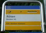 (194'530) - PostAuto-Haltestellenschild - Benken SG, R�ten - am 7.
