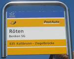 (227'769) - PostAuto-Haltestellenschild - Benken SG, R�ten - am 4. September 2021