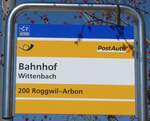 (202'699) - PostAuto-Haltestellenschild - Wittenbach, Bahnhof - am 21. M�rz 2019