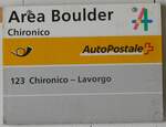 (263'536) - PostAuto-Haltestellenschild - Chironico, Area Boulder - am 9.