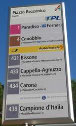 (199'723) - TPL/PostAuto/SOCIEAT� MAVIGAZIONE DEL LAGO DI LUGANO-Haltestellenschild - am 7.