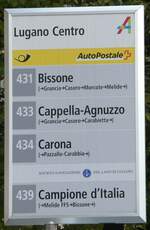 (242'837) - PostAuto/SOCIET� NAVIGAZIONE DEL LAGO DI LUGANO-Haltestellenschild - Lugano, Centro - am 16.