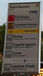 (242'847) - TPL/PostAuto/SOCIET� NAVIGAZIONE DEL LAGO LUGANO-Haltestellenschild - Lugano, Piazza Rezzonico