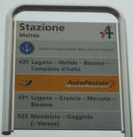 (147'769) - SOCIET� NAVIGAZIONE DEL LAGO DI LUGANOPostAuto-Haltestellenschild - Melide, Stazione - am 6.