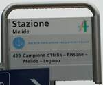(242'731) - SOCIET� NAVIGAZIONE DEL LAGO DI LUGANO-Haltestellenschild - Melide, Stazione - am 15.