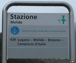 (242'750) - SOCIET� NAVIGAZIONE DEL LAGO LUGANO-Haltestellenschild - Melide, Stazione - am 15.
