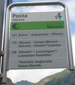 (174'833) - autolinee bleniesi-Haltestellenschild - Olivone, Posta - am 10. September 2016