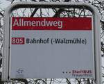 (283'739) - StadtBUS-Haltestellenschild - Frauenfeld, Allmendweg - am 8.