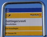 (272'633) - PostAuto-Haltestellenschild - Weinfelden, G�ttingersreuti - am 4.