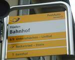 (133'580) - PostAuto-Haltestellenschild - Fl�elen, Bahnhof - am 10. Mai 2011