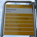 (150'560) - PostAuto-Haltestellenschild - Fl�elen, Bahnhof - am 10. Mai 2014