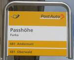 (209'775) - PostAuto-Haltestellenschild - Furka, Passh�he - am 22.
