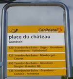 (172'965) - PostAuto-Haltestellenschild - Grandson, place du ch�teau - am 13.