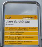 (172'966) - PostAuto-Haltestellenschild - Grandson, place du ch�teau - am 13.