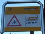 (173'127) - PostAuto-Haltestellenschild - Susc�vaz, Scolacar - am 19.