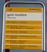 (212'790) - PostAuto-Haltestellenschild - Thierrens, gare routi�re - am 8. Dezember 2019