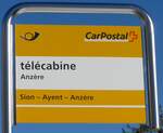 (158'060) - PostAuto-Haltestellenschild - Anz�re, t�l�cabine - am 1.