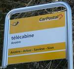 (233'414) - PostAuto-Haltestellenschild - Anz�re, t�l�cabine - am 7.
