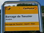 (238'680) - PostAuto-Haltestellenschild - Anz�re, Barrage de Tseuzier - am 31.