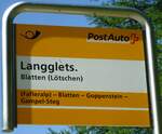 (146'239) - PostAuto-Haltestellenschild - Blatten (L�tschen), Langglet.