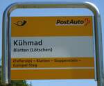 (146'243) - PostAuto-Haltestellenschild - Blatten (L�tschen), K�hmad - am 5.