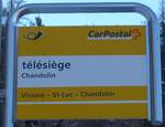 (178'104) - PostAuto-Haltestellenschild - Chandolin, t�l�si�ge - am 21. Januar 2017