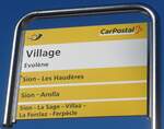 (201'750) - PostAuto-Haltestellenschild - Evol�ne, Village - am 24.