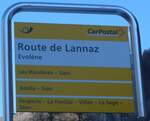 (201'755) - PostAuto-Haltestellenschild - Evol�ne, Route de Lannaz - am 24.