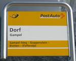 (161'078) - PostAuto-Haltestellenschild - Gampel, Dorf - am 27. Mai 2015