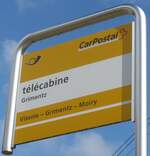 (220'485) - PostAuto-Haltestellenschild - Grimentz, t�l�cabine - am 6.