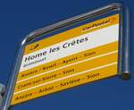 (158'056) - PostAuto-Haltestellenschild - Grimisuat, Home les Cr�tes - am 1.