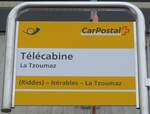(159'628) - PostAuto-Haltestellenschild - La Tzoumaz, T�l�cabine - am 5.