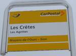 (188'394) - PostAuto-Haltestellenschild - Les Agettes, Les Cr�tes - am 11.