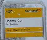 (188'408) - PostAuto-Haltestellenschild - Les Agettes, Tsamor�s - am 11. Februar 2018