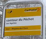 (188'409) - PostAuto-Haltestellenschild - Les Agettes, contour du P�chot - am 11. Februar 2018