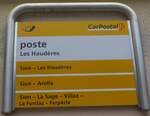 (184'093) - PostAuto-Haltestellenschild - Les Haud�res, poste - am 24.