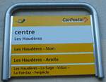 (232'179) - PostAuto-Haltestellenschild - Les Haud�res, centre - am 21.