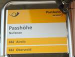 (127'552) - PostAuto-Haltestellenschild - Nufenen, Passh�he - am 4.