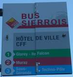 (178'070) - BUS SIERROS-Haltestellenschild - Sierre, H�tel de Ville CFF - am 21.