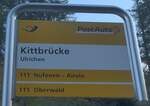 (227'662) - PostAuto-Haltestellenschild - Ulrichen, Kittbr�cke - am 30.