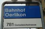 (134'872) - ZVV-Haltestellenschild - Z�rich-Oerlikon, Bahnhof - am 10.