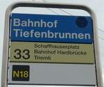 (164'953) - ZVV-Haltestellenschild - Z�rich, Bahnhof Tiefenbrunnen - am 17.