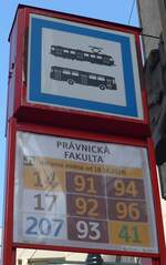 (198'893) - DPP-Haltestellenschild - Praha, Pr�vnick� Fakulta - am 20.